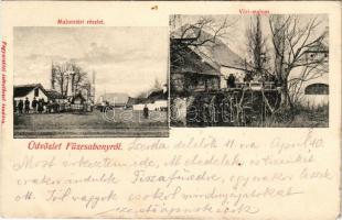 1907 Füzesabony, Malomtér, Vízi malom (EK) + "LAWOCZNE-MISKOLCZ-BUDAPEST 38. SZ." vasúti mozgóposta