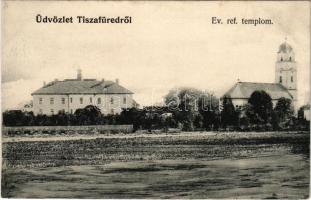 1907 Tiszafüred, Református templom. Goldstein Adolf kiadása + "KASSA-BUDAPEST" vasúti mozgóposta