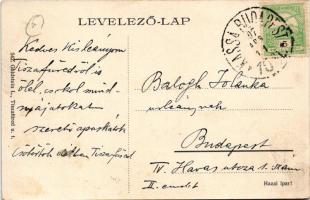 1907 Tiszafüred, Református templom. Goldstein Adolf kiadása + "KASSA-BUDAPEST" vasúti moz...