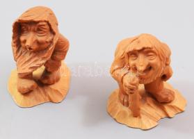 Osvaldo Moroder 2 darab troll figura. Faragott fa, jelzett, m: 6-7 cm