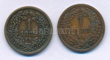 1872KB 1kr Cu "Angyalos címer" + 1887KB 1kr Cu "Középcímer" T:XF patina T:VF Adamo M4.1