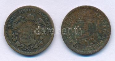 1872KB 1kr Cu "Angyalos címer" + 1887KB 1kr Cu "Középcímer" T:XF patina T:VF Ada...