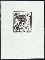 Klement Zoltán (1967-): Üvegcsével. Linómetszet papír, jelzett. 10x9 cm