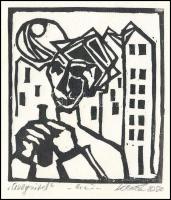 Klement Zoltán (1967-): Üvegcsével. Linómetszet papír, jelzett. 10x9 cm