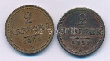 Vegyes: 1851B 2kr Cu + Ausztria 1851A 2kr Cu T:F Adamo M5, Krause KM#2189