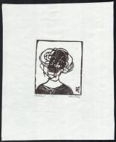 Klement Zoltán (1967-): Maszkban. Linómetszet papír, jelzett. 10,5x9 cm