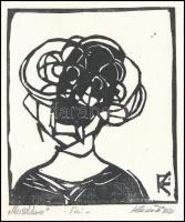 Klement Zoltán (1967-): Maszkban. Linómetszet papír, jelzett. 10,5x9 cm
