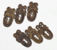 6 darab régi bronz kulcs címer, h: 4,5 cm