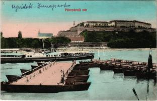 1910 Újvidék, Novi Sad; Pétervárad vár, nyitott pontonhíd elhaladó "SZÉCHENYI" gőzhajóval / Grad Petrovaradin / Festung Peterwardein / castle, opened pontoon bridge, steamship