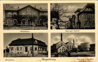 1939 Diószeg, Magyardiószeg, Diosek, Sládkovicovo; vasútállomás, Cukorgyár bejárata és kürtők, községháza. Karsay János kiadása / railway station, sugar factory, town hall (EK)