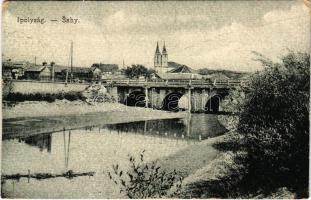 1938 Ipolyság, Sahy; híd. Neumann kiadása / bridge + "1938 Ipolyság Az Első Visszatért Magyar Város" So. Stpl. (gyűrődések / creases)