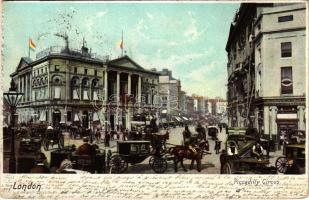 1901 London, Piccadilly Circus, horse carriages (small tear)