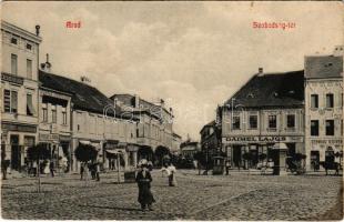 Arad, Szabadság tér, Szappan és Gyertyagyár, Hubert J. és Társa, Erber és Fleischmann, Rosenberg József, Daimel Lajos, Schwarz Testvérek üzlete / square, soap and candle factory, shops (fl)