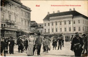 Arad, Ereklyemúzeum, Fehér Kereszt szálloda, Klein Mór és Braun Gusztáv üzlete, küldönc. Kerpel Izsó kiadása / museum of 1848-1849, hotel shops, messenger