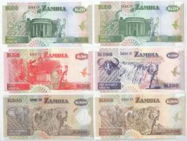 Zambia 1992. 20K (2x) + 50K + 100K + 2003-2011. 500K (2xklf) T:UNC-AU
Zambia 1992. 20 Kwacha (2x) +...