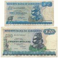 Zimbabwe 1980. 2$ + 1983. 20$ T:F Zimbabwe 1980. 2 Dollars + 1983. 20 Dollars C:F Krause P#1, P#4