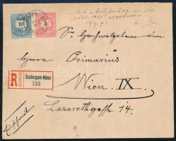 1892 Ajánlott levél Színesszámú 10kr és Feketeszámú 5kr bérmentesítéssel "ESZTERGOMNÁNA" - Wien