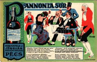 1922 Pannonia Sör reklámlap. Hirschfeld S. Sörgyár Rt. Pécs. Posner / Hungarian beer advertisement, litho s: Schneider