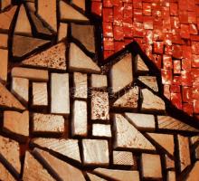 Hegyi György (1922-2002): Trnovoi triptichon I. Mozaik, fa. Hátoldalán jelzett. Fémkeretben, 60×38 c...