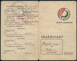 1947 Nemzeti Parasztpárt tagsági igazolvány, bélyegekkel