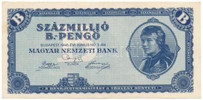 1946. 100.000.000BP T:F szép papír Hungary 1946. 100.000.000 B-Pengő C:F fine paper Adamo P39, Krause P#136