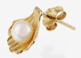 14K arany (Au) fülbevaló, gyönggyel, jelzett, br 1,5 g