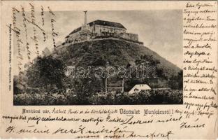 1904 Munkács, Mukacheve, Mukacevo; vár, Milleniumi emlékmű. Bertsik Emil kiadása / castle, monument (ázott / wet damage)