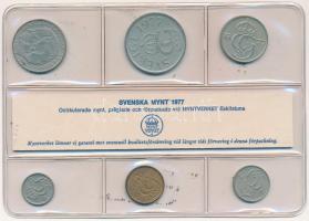 Svédország 1977. 5ö - 5K (6xklf) forgalmi sor fólia tokban T:UNC nyomtatott szöveg szennyeződés a tokon Sweden 1977. 5 Öre - 5 Kronor (6xdiff) coin set in foil case C:UNC printed text contamination on the case