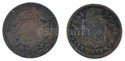 1868KB 1kr Cu "Angyalos címer"+ 1886KB 1kr Cu "Középcímer" T:VF Adamo M4.1