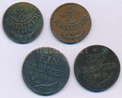 Vegyes: 1816B 1/2kr Cu + 1kr Cu + Ausztria 1816A 1/2kr Cu + 1kr Cu T:XF-VF