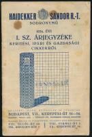 1934 Haidekker Sándor Rt. Sodronymű I. sz. árjegyzéke - Kerítési, ipari és gazdasági cikkekről, 35p