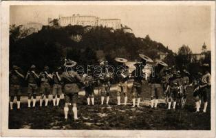 1933 Salzburg, cserkészek zenekara, háttérben a vár / boy scouts' music band, castle in the background. Foto Rothmaier photo + "1933 Gödöllő IV. Jamboree" So. Stpl. (fl)