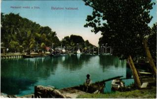 1913 Siófok, Balatoni halászati kikötő a Sión, gőzhajó