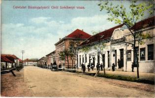 1915 Topolya, Bácstopolya, Backa Topola; Gróf Széchenyi utca, Wilheim Miksa üzlete és saját kiadása / street, shop