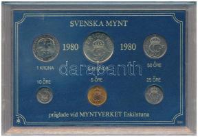 Svédország 1980. 5ö - 5K (6xklf) forgalmi sor műanyag tokban T:UNC Sweden 1980. 5 Öre - 5 Kronor (6xdiff) coin set in plastic case C:UNC