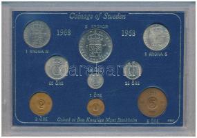 Svédország 1968. 1ö - 2K (9xklf) forgalmi sor műanyag tokban T:UNC Sweden 1968. 1 Öre - 2 Kronor (9xdiff) coin set in plastic case C:UNC