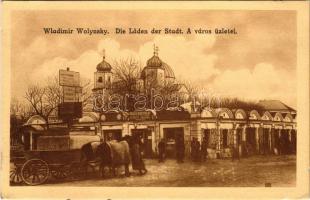 1916 Volodymyr-Volynskyi, Wladimir Wolynsky; Die Läden der Stadt / A város üzletei az első világháborúban, katonák / WWI era, shops, soldiers (EK) + "K.u.k. Spitalszug No. 16."