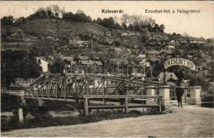 1915 Kolozsvár, Cluj; Erzsébet híd a Fellegvárral. Bernát kiadása / cetatea / bridge (EK)