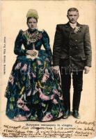 1907 Bunyevác menyasszony és vőlegény. Víg Zsig. Sándor kiadása / Vojvodinan folklore, Bunjevci married couple (Rb)