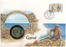 Ciprus 1983. 20c felbélyegzett borítékban bélyegzéssel, német nyelvű leírással T:UNC Cyprus 1983. 20 Cents in coin envelope with stamp and cancellation, with German description C:UNC