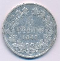 Franciaország 1847A 5Fr Ag "Lajos Fülöp" T:VF,F France 1847A 5 Francs Ag "Louise Phil...