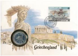 Görögország 1982. 20D Cu-Ni felbélyegzett borítékban, bélyegzéssel, német nyelvű leírással T:UNC Greece 1982. 20 Drachmai Cu-Ni in envelope with stamp, cancellation and with German description C:UNC