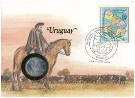 Uruguay 1980. 1P Cu-Ni felbélyegzett borítékban, bélyegzéssel, német nyelvű leírással T:UNC Uruguay 1980. 1 Nuevo Peso Cu-Ni in envelope with stamp, cancellation and with German description C:UNC