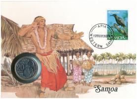 Szamoa 1988. 20s Cu-Ni felbélyegzett borítékban, bélyegzéssel, német nyelvű leírással T:UNC Samoa 1988. 20 Sene Cu-Ni in envelope with stamp, cancellation, with German description C:UNC