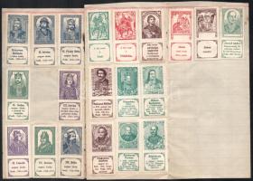 Magyar történelmi személyiségek 125 db levélzáró bélyeg lapra ragasztva