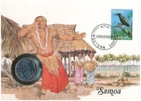 Szamoa 1988. 20s Cu-Ni felbélyegzett borítékban, bélyegzéssel, német nyelvű leírással T:UNC Samoa 1988. 20 Sene Cu-Ni in envelope with stamp, cancellation, with German description C:UNC