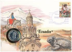 Ecuador 1985. 1S felbélyegzett borítékban, bélyegzéssel, német nyelvű leírással T:UNC Ecuador 1985. 1 Sucre in envelope with stamp and cancellation, with German description C:UNC