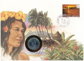 Francia Polinézia 1984. 10Fr Ni "Tahiti" feliratú felbélyegzett borítékban, bélyegzéssel, német nyelvű tájékoztatóval T:UNC French Polynesia 1984. 10 Francs Ni in "Tahiti" envelope with stamp, and cancellation, with German description C:UNC