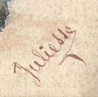 Juliette jelzéssel: Szivarozó úriember (karikatúraszerű gúnyrajz). Akvarell, ceruza, papír. 13x9 cm