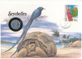 Seychelles-szigetek 1975. 5c felbélyegzett borítékban, bélyegzéssel, német nyelvű leírással T:UNC Seychelles 1975. 5 Cents in envelope with stamp and cancellation, with German description C:UNC